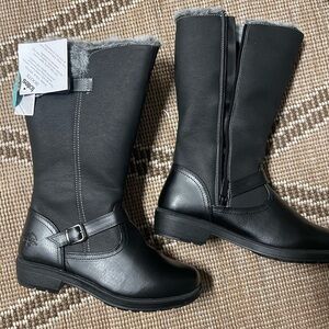 totes Black Winter Rain Boots with Chunky Heel and Knee High Design